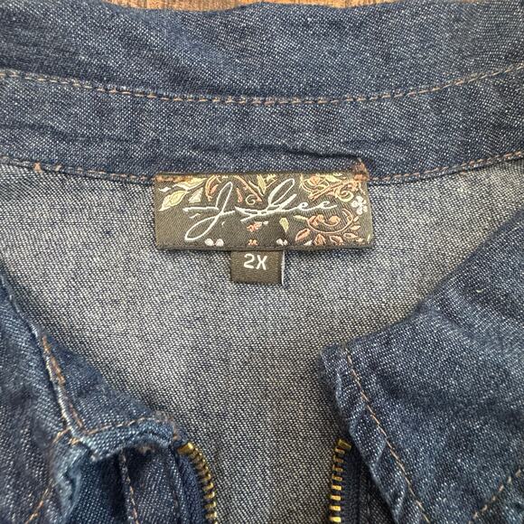 J. GEE Sleeveless Y2K Denim 1/4 Front Zipper w/ Pockets Plus Size, Women’s 2X - Picture 6 of 7